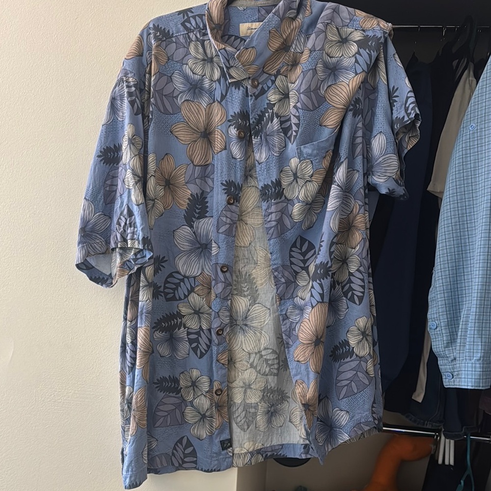 Tommy Bahama Blue and Tan Floral Button Down Shirt